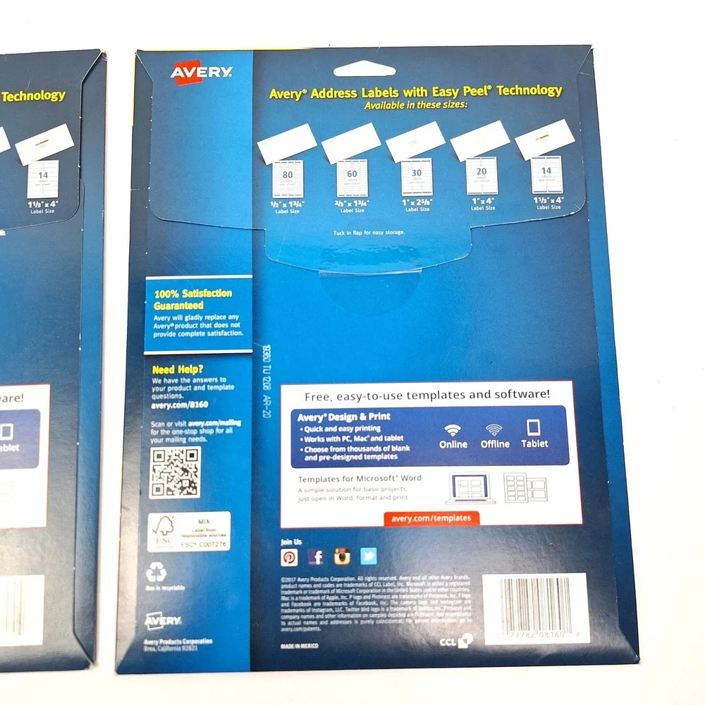 Avery Easy Peel Address Labels Bundle 18160 8160 8167 White 5 Packs Mixed Set